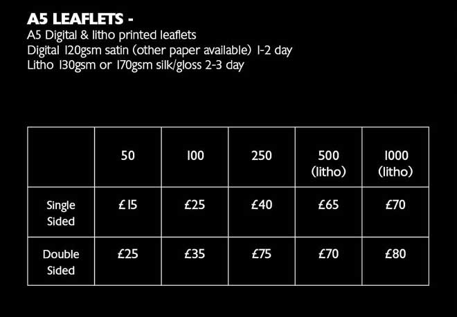 a5 leaflet prices